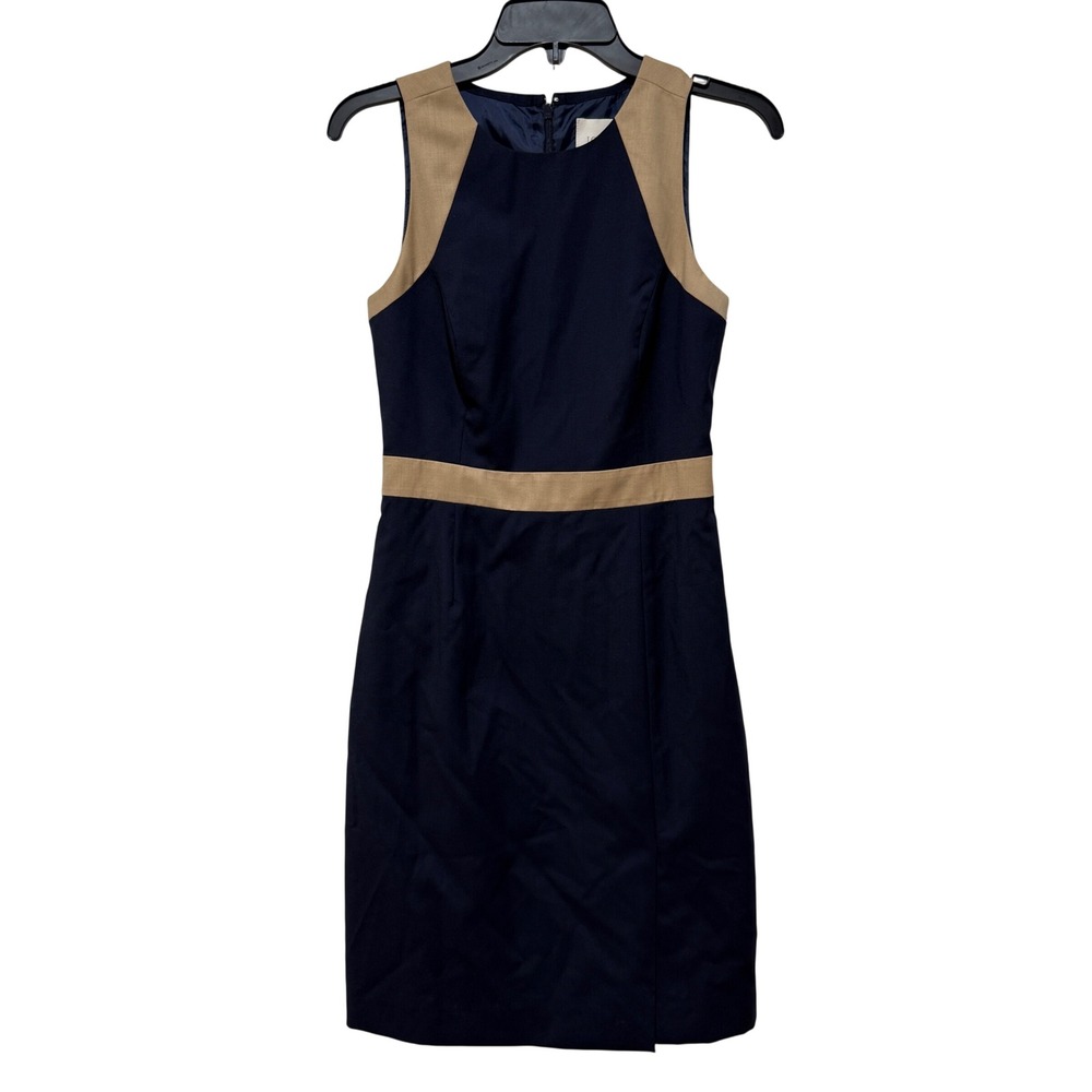 J.Crew Gwen Colorblock Wool Sleeveless Sheath Dress Navy Tan Women 0 Career Work